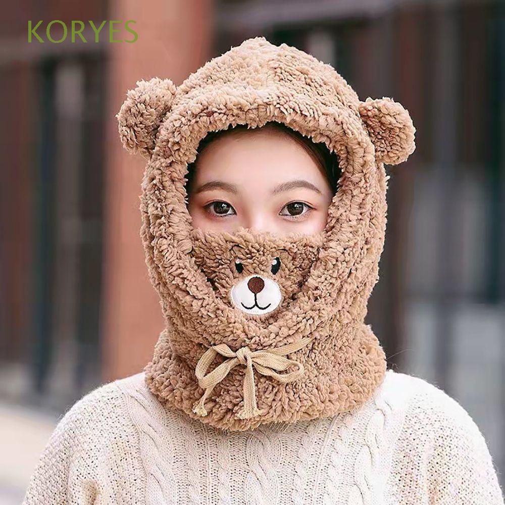 Nón trùm đầu kiêm khăn choàng cổ hình gấu hoạt hình dễ thương giữ ấm mùa đông