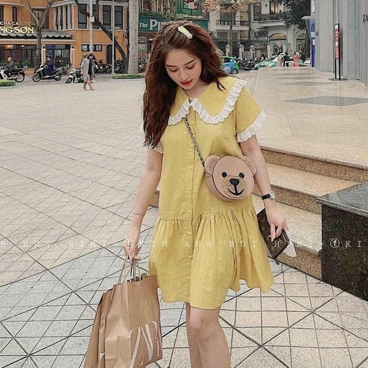 Đầm Ren Suông Vàng Siêu Xinh