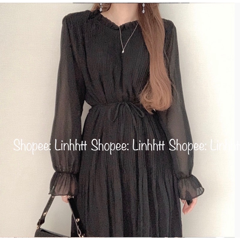 Đầm xếp ly tay dài tiểu thư ulzzang form suông dáng dài Linhhtt Đầm bầu