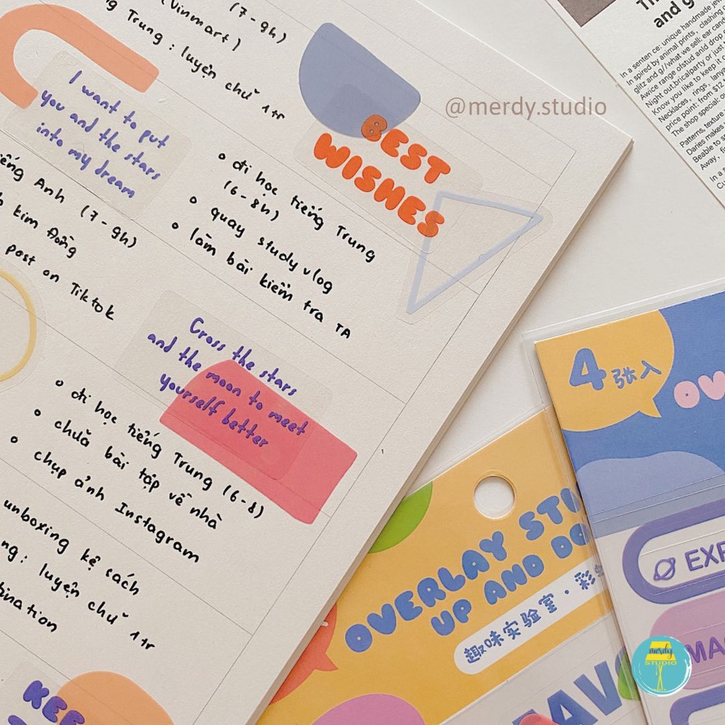 Set 4 tấm sticker overlay trang trí planner và journal