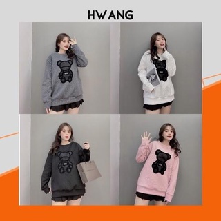 Áo nỉ nữ form rộng , áo thu đông dài tay len xốp freesize Hwang Boutique