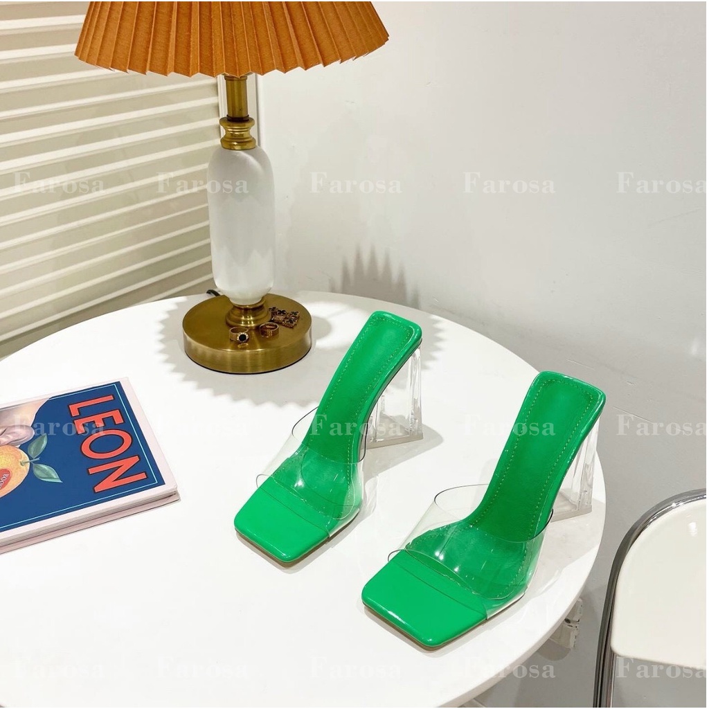 Dép nữ gót tam giác 9cm quai trong sắc màu cực hót trend