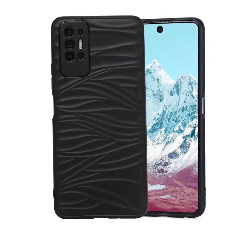 Ốp Điện Thoại Silicon Mềm Màu Đen Dập Nổi Họa Tiết Kẻ Sọc Và Sóng Biển Dành Cho Tecno Pova 2 LE7