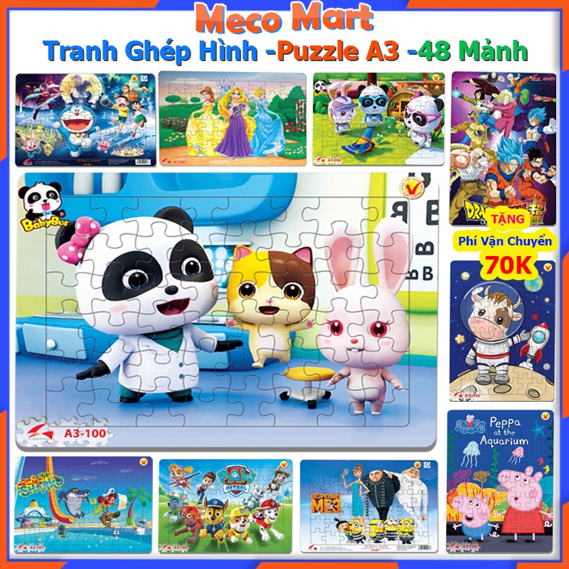 Bộ Tranh Ghép Hình A3 Loại To, Puzzle 48 mảnh ghép, Tranh Xếp Hình Nhiều Mẫu Đáng Yêu, Đồ Chơi Trí Tuệ Trẻ Em MecoMart