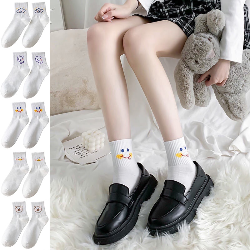 Vớ cotton Cổ Cao Co Giãn In Họa Tiết Động Vật Dễ Thương Thời Trang Cho Nữ
