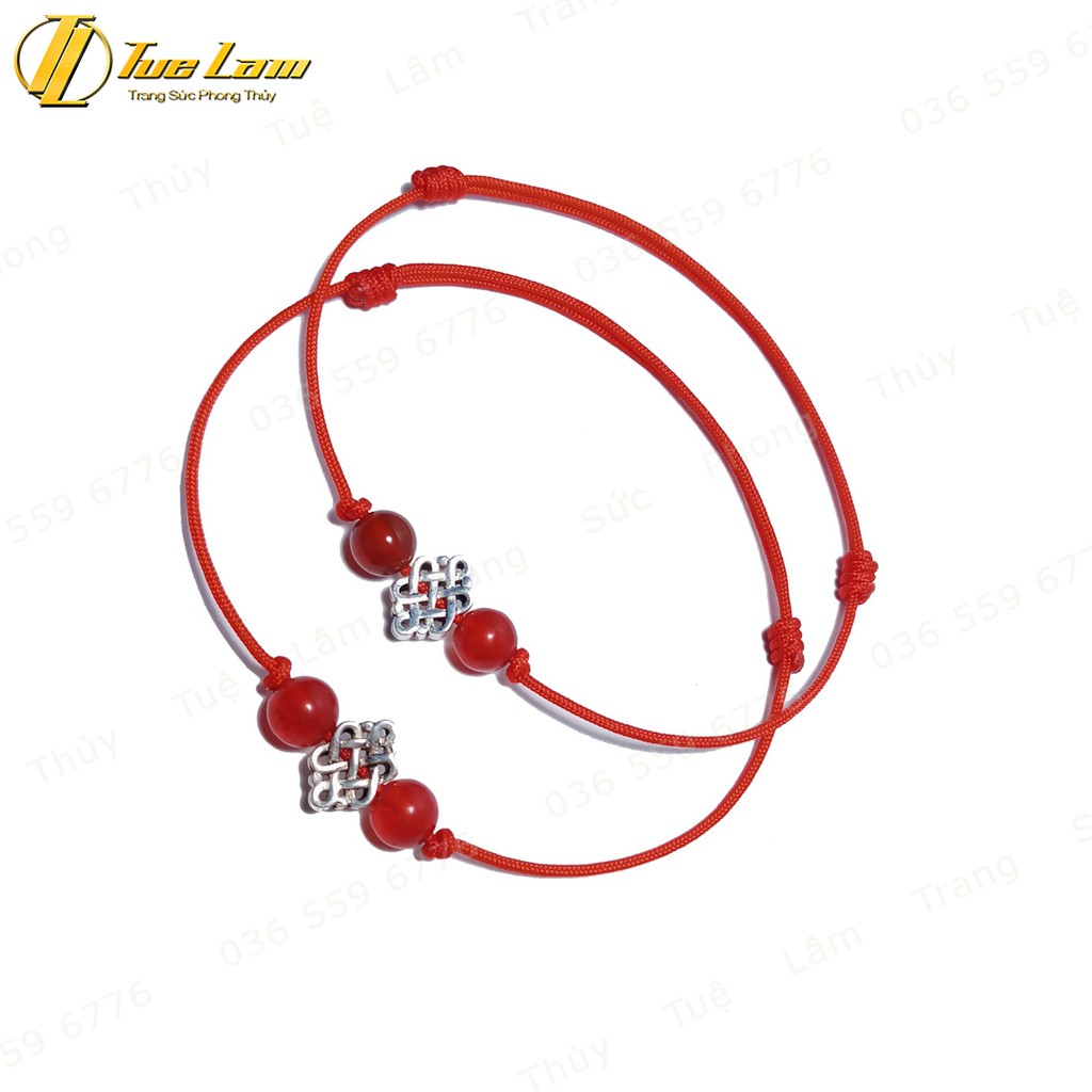 [Handmade] Vòng Tay Chỉ Đỏ Charm bạc họa tiết cát tường