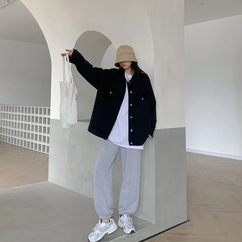 Áo Khoác Bò Denim Áo Jean Dài Tay Màu Đen Nam Nữ Unisex Phong Cách Ulzzang Basic chất loại 1 Quảng Châu