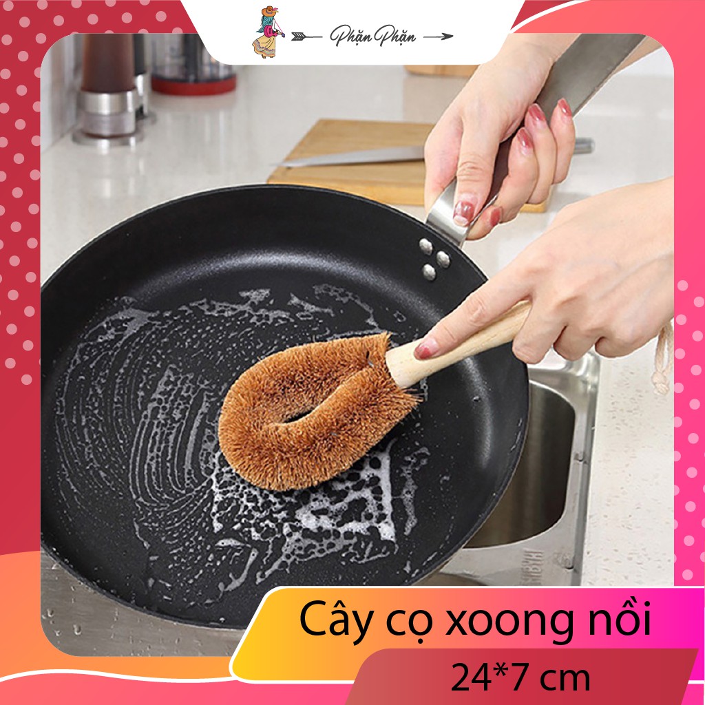 Bàn chải rửa bát nồi bằng xơ dừa tự nhiên chống dính dầu bàn chải cán gỗ dài đa năng tiện lợi Phặn Phặn