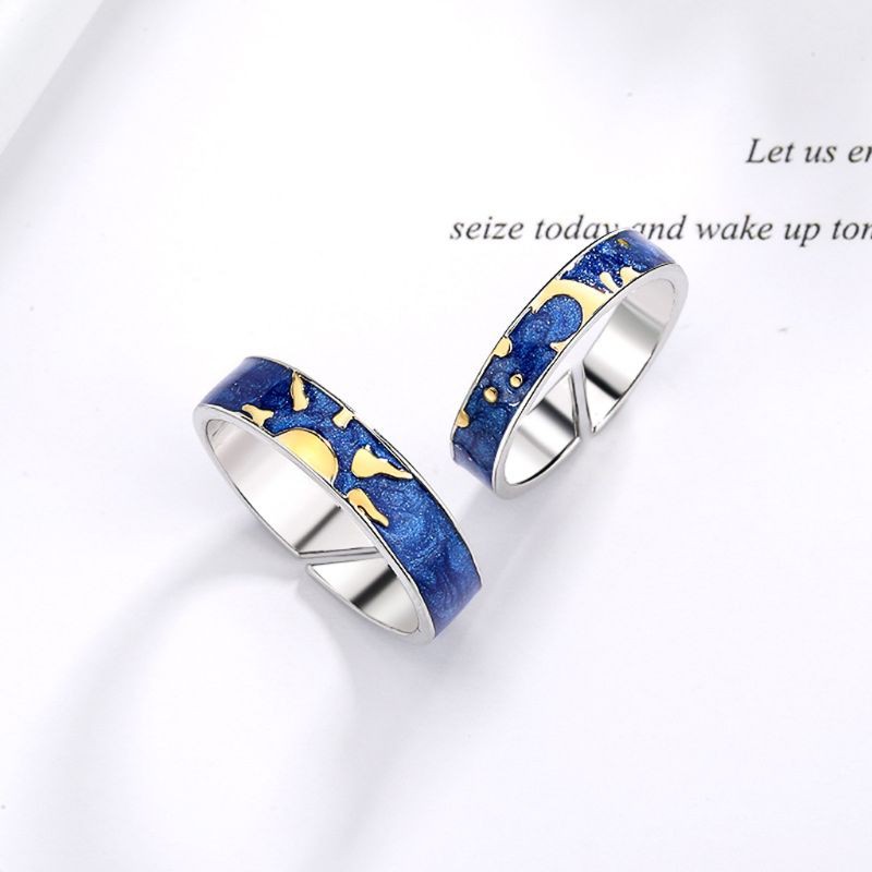 Set 2 Nhẫn Đeo Tay Kim Loại Khắc Hình Mặt Trăng Và Mặt Trời Thời Trang Cho Nữ