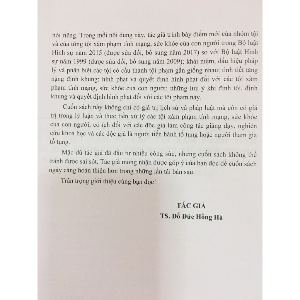 [ Sách ] Pháp Luật Hình Sự Việt Nam về các tội xâm phạm tính mạng, sức khỏe của con người