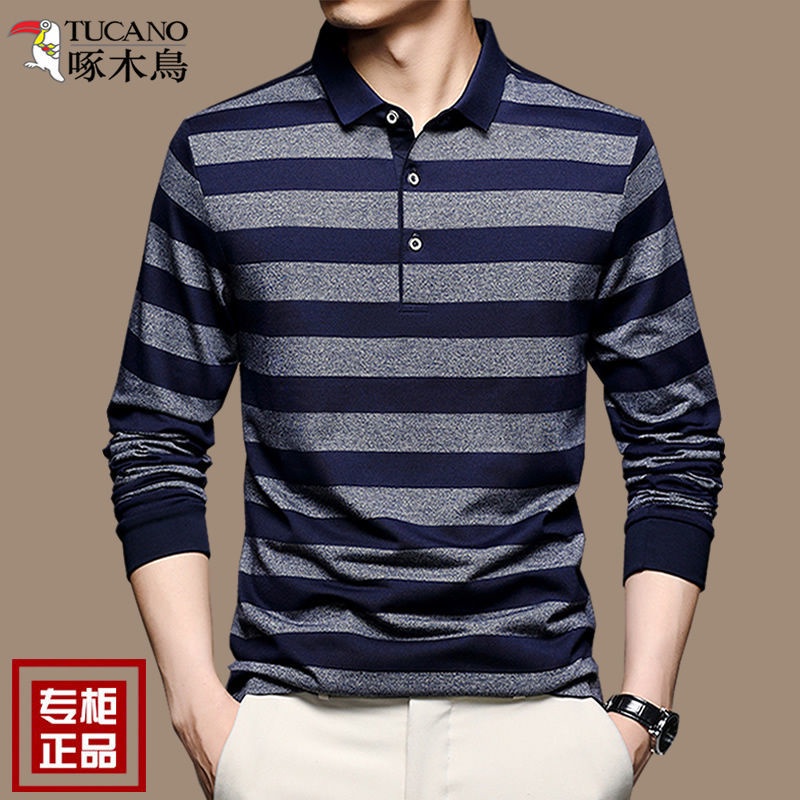 Áo polo Nam Tay Dài Dáng Rộng Họa Tiết Sọc Ngang Thời Trang