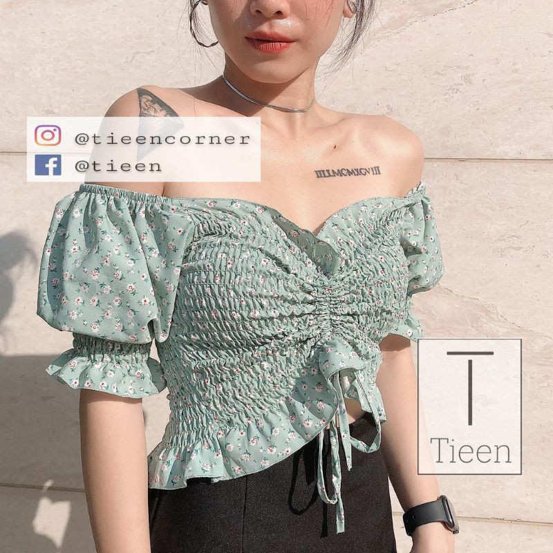 Áo croptop hoa nhí rút dây