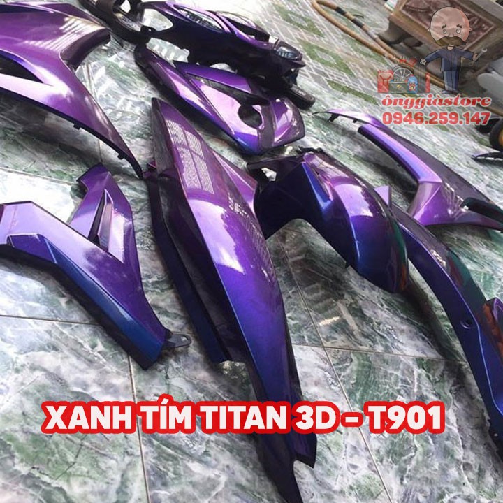 [TẶNG GNHÁM] COMBO SƠN MÀU TITAN T901 XANH TÍM  4 CHAI 4 BƯỚC