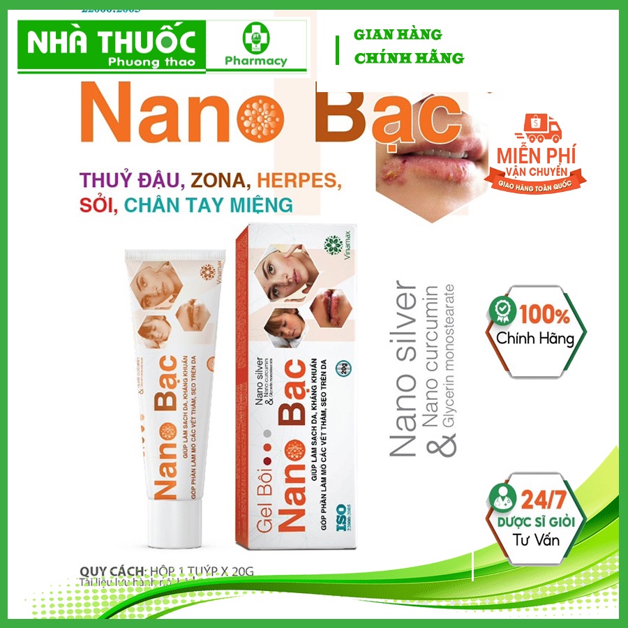 Gel Bôi Nano Bạc Tuýp 20G - Giúp Làm Sạch Da, Kháng Khuẩn hỗ trợ Làm Mờ Các Vết Thâm, Sẹo Trên Da-PT