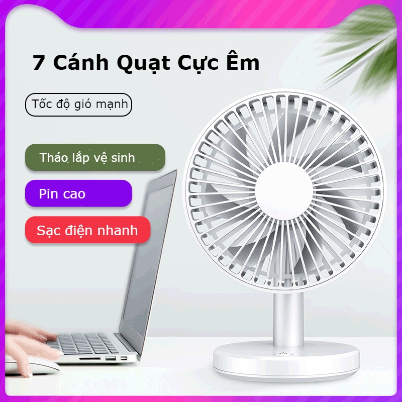 Quạt Mini để Bàn Tích điện Thích Hợp Cho Dân Văn Phòng, Quạt Siêu Mát, Kiểu Dáng Siêu Gọn, Chạy êm Pin Dung Lượng Cao