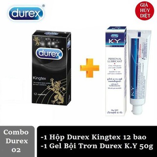 Bao cao su durex kingtex 12 chiếc + gel bôi trơn durex ky