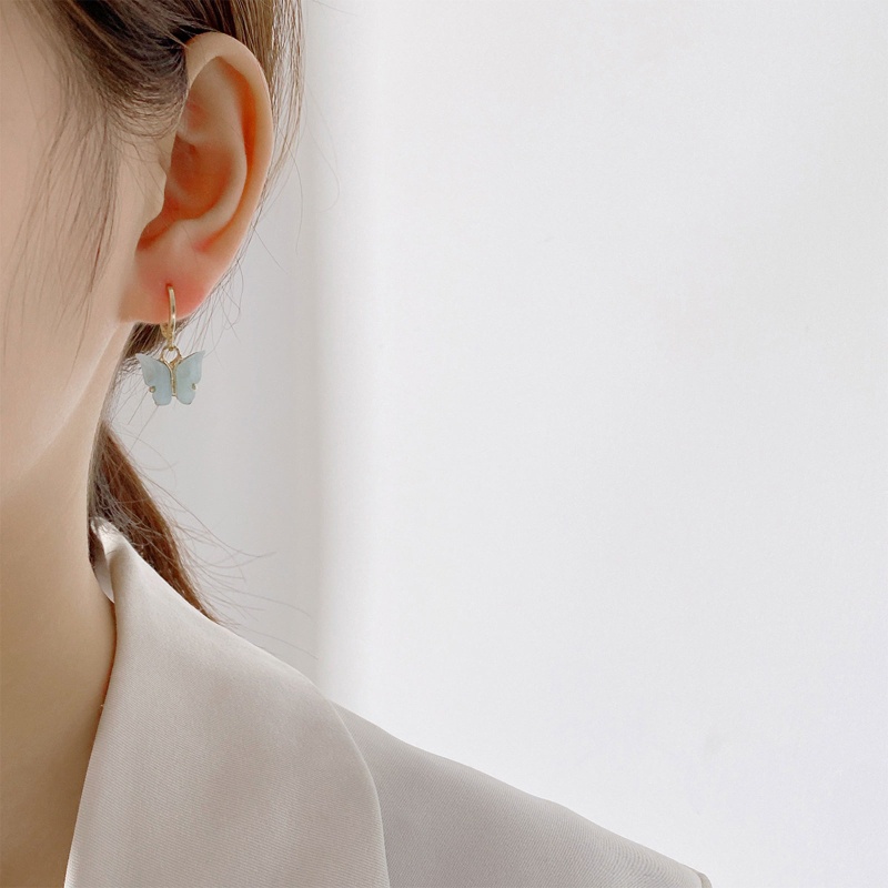 Bông Tai Kim Loại Dáng Dài Hình Bướm Màu Sắc Thời Trang 2022