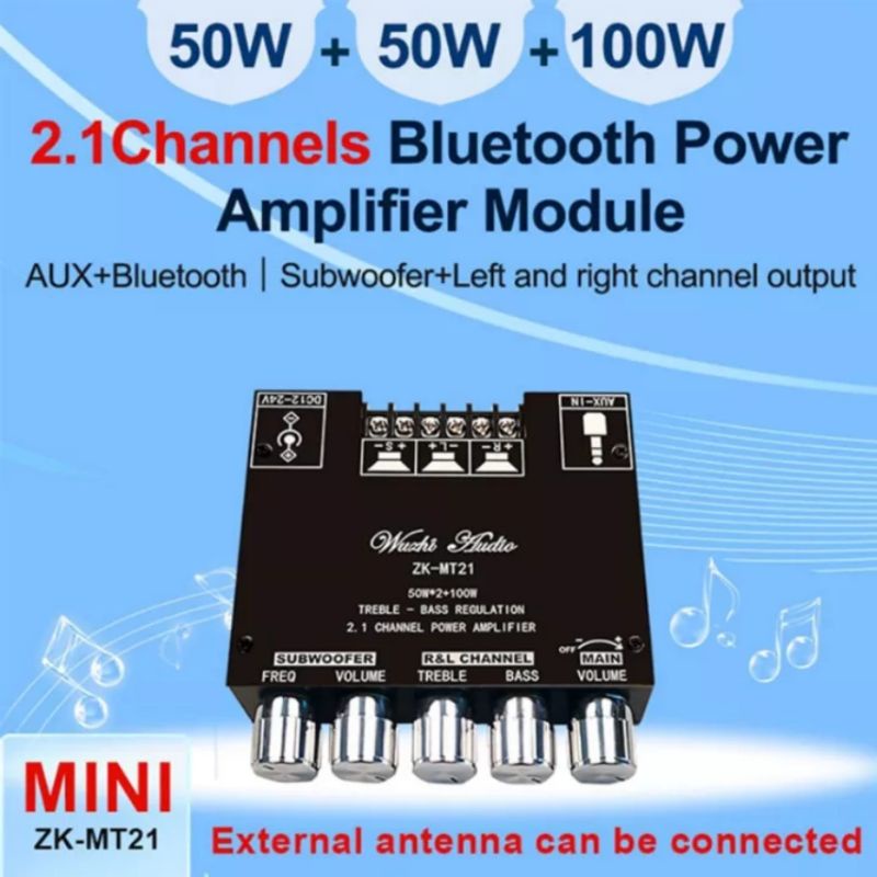 Mạch khuyếch đại âm thanh Bluetooth ZK-MT21 Công suất 2×50W và Sub 100W