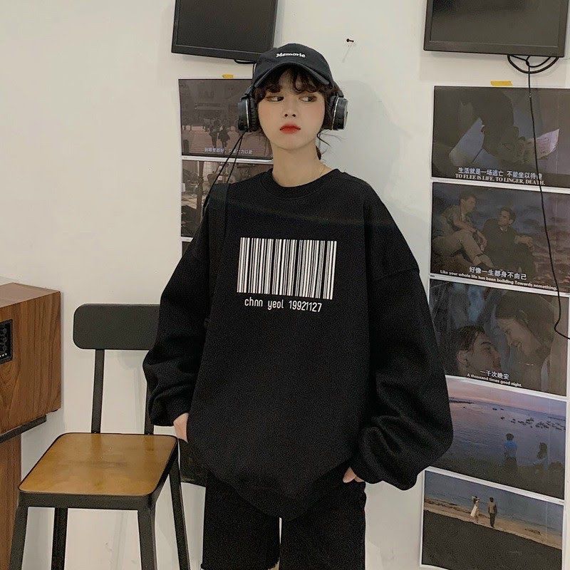 Áo nỉ sweater unisex bigsize form rộng in mã vạch | BigBuy360 - bigbuy360.vn