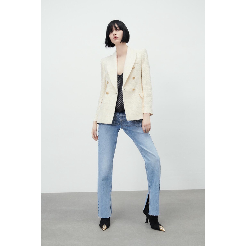 Sẵn Đen-XSẢnh thật 5 hình cuối-2W232.Áo blazer Tweed US ZAr COs phong cách Âu Mỹ sang chảnh