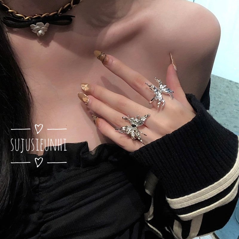 (chỉnh được cỡ) 2 mẫu nhẫn hở hình bướm cách điệu cá tính