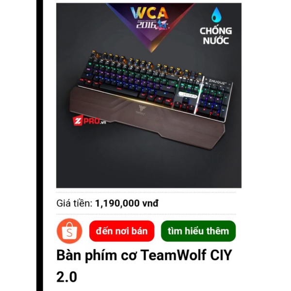 Bàn phím cơ teamwolf ciy2.0 chính hãng qua sử dụng còn tốt