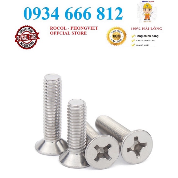 Vít pake đầu bằng INOX 304 M6, M6X12, M6X16, M6X20,M6X25,M6X30,M6X35,M6X40