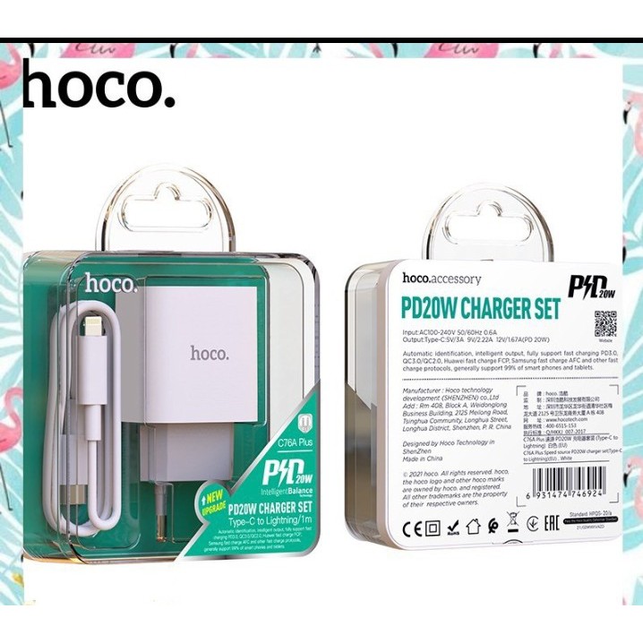 BỘ SẠC NHANH HOCO C76A PLUS TYPE-C RA PD3.0/20W/QC 3.0 (EU)