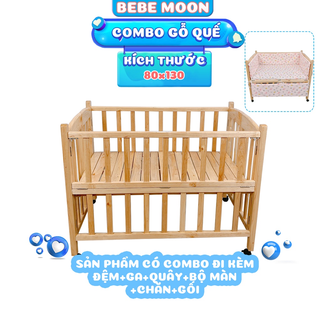 Giường Cũi Gỗ Quế Màu Tự Nhiên KT [130x80x85] BeBe Moon BH 24 Tháng