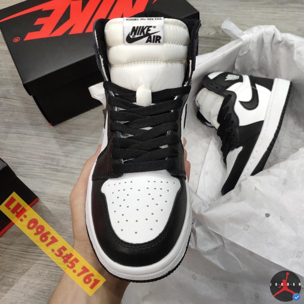 Giày thể thao Jordan 1 panda cổ cao đen trắng, Giày nam nữ JD1 high mid cao cấp Full Box Bill