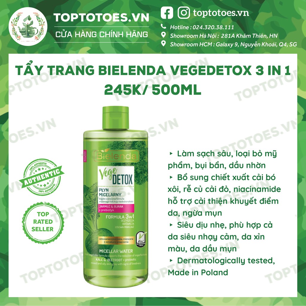 Nước tẩy trang Bielenda Vegedetox 3 in 1 tẩy sạch êm ái, giữ ẩm cho da