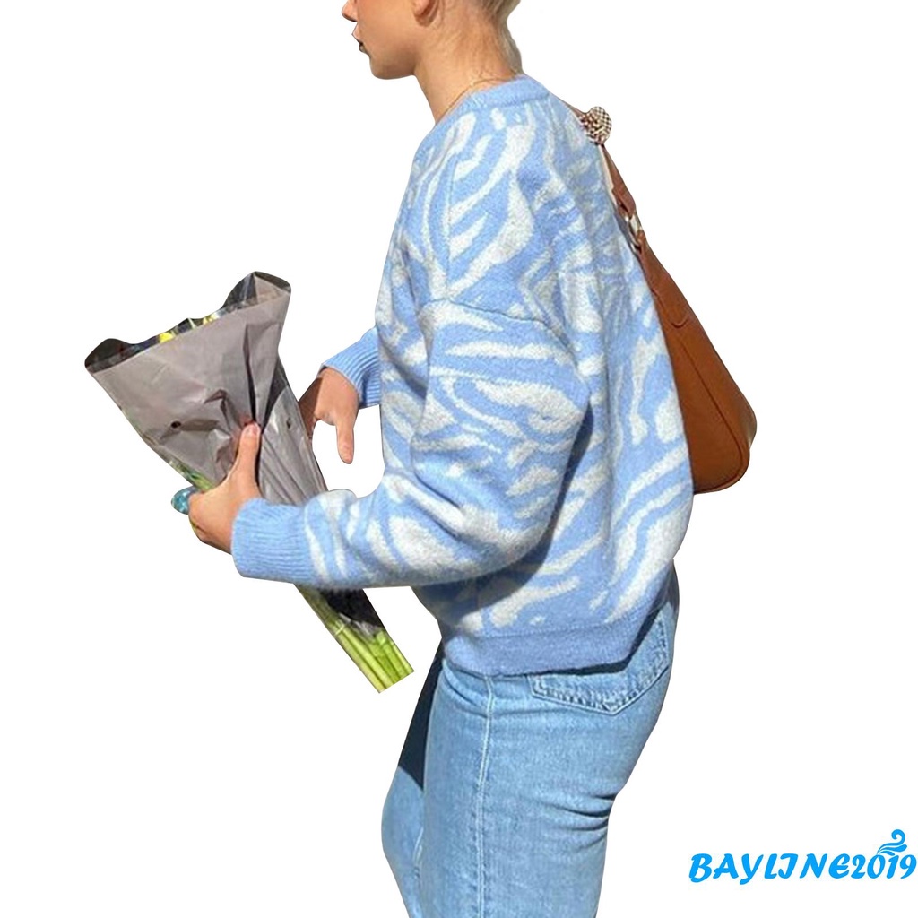 Áo Len Tay Dài Cổ Tròn Dáng Rộng Họa Tiết Sọc Caro Nhiều Màu Sắc Thời Trang Thu Đông Dành Cho Nữ