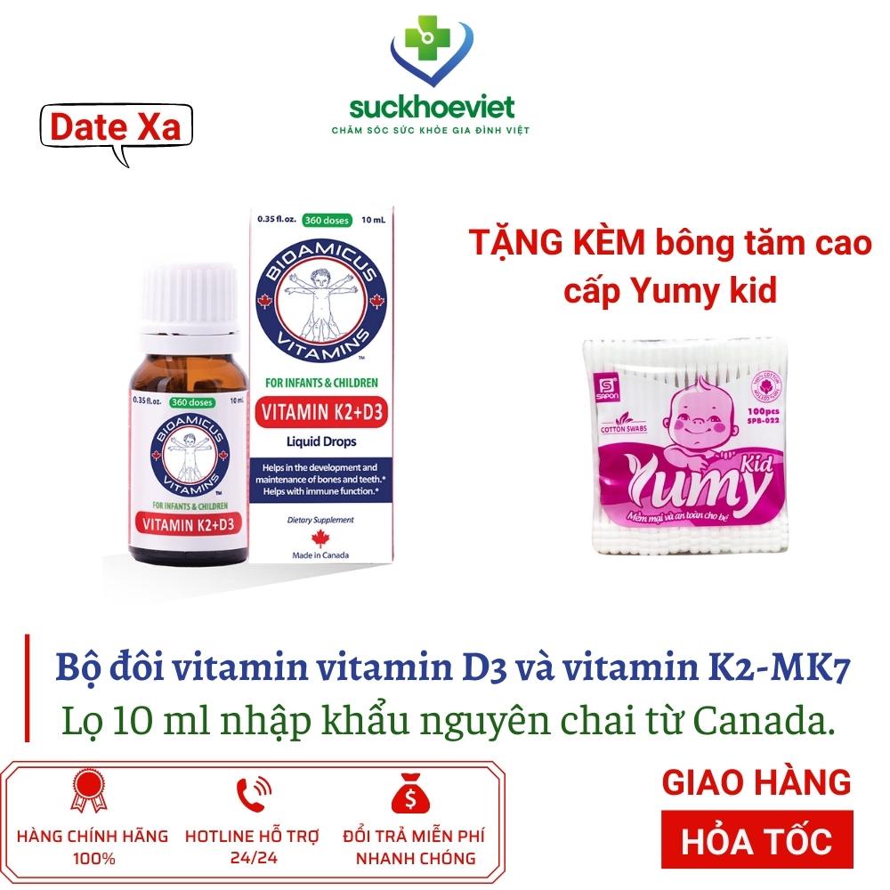 Men vi sinh Bioamicus vitamin D3 K2 hỗ trợ hấp thu canxi, D3 K2 lọ 10ml