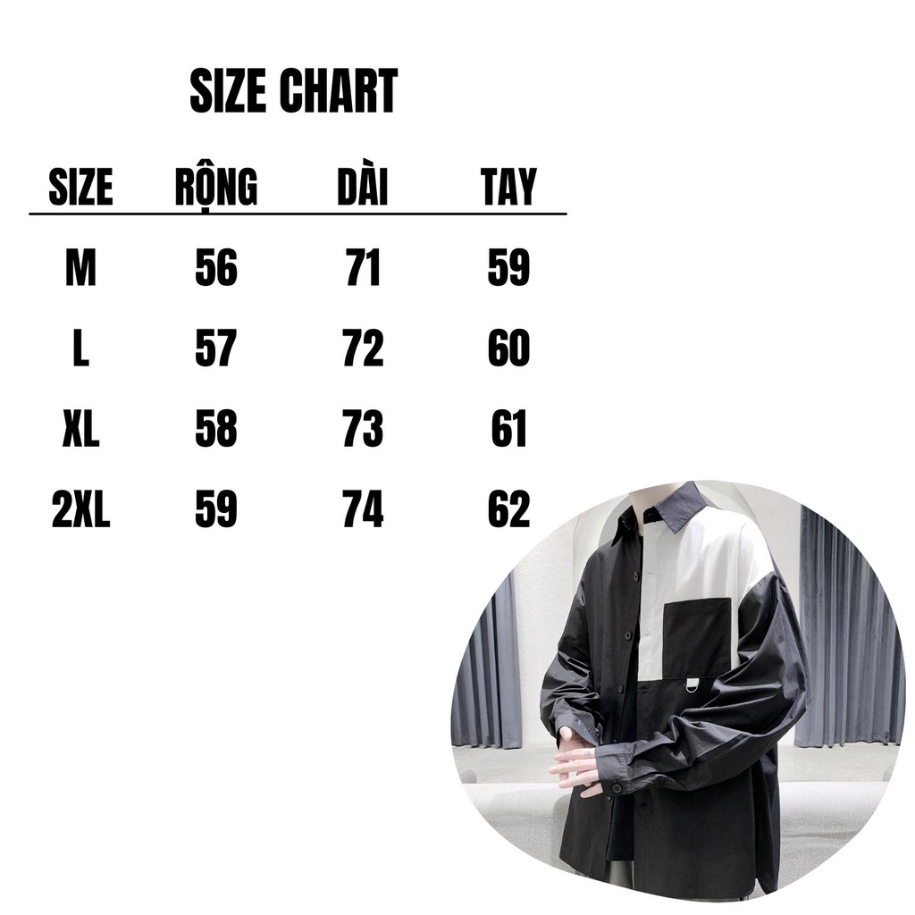 Áo Sơ Mi Dài Tay Phối Vai Màu Đen Trắng Kiểu Dáng Basic Đơn Giản