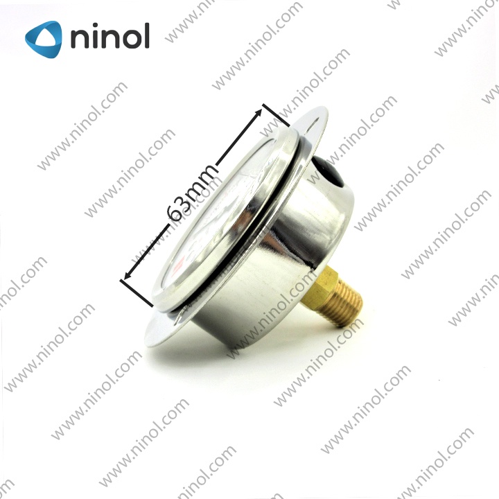Đồng hồ đo áp suất hơi, khí nén mặt 63mm dầu chân ren sau