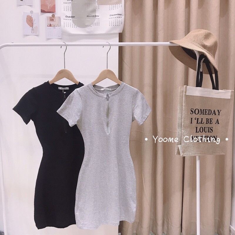 Váy đầm body cổ khóa tay ngắn tôn dáng chất thun zip co giãn [ ảnh thật tại shop ] | BigBuy360 - bigbuy360.vn