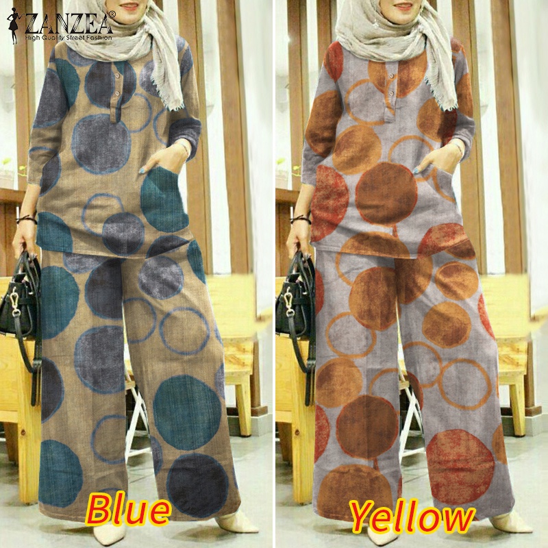 Zanzea Set Đồ Hồi Giáo Cổ Tròn Tay 3 / 4 Kèm Túi Phong Cách Vintage Cho Nữ