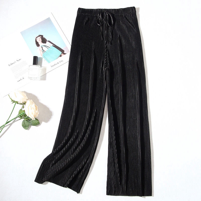 Quần chiffon dài ống rộng lưng cao xếp ly thời trang xuân hè dành cho nữ