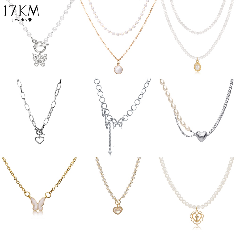 17KM Vòng cổ hợp kim nhiều lớp mặt hình bướm thời trang xinh xắn cho nữ