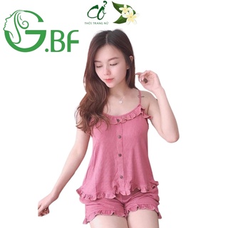 Bộ mặc nhà nữ BGF  Đồ bộ mặc nhà viền bèo chất đũi lụa mềm mịn