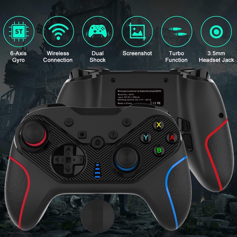 𝓗à𝓷𝓰 𝓢ẵ𝓷 Tay cầm chơi game Nintendo Switch pro controller S818 - Full tính năng WAKE UP, NFC, TURBO, RUMBLE