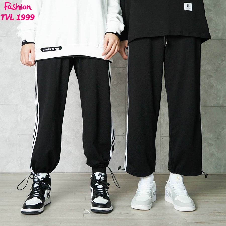 Quần jogger nữ TVL1999, quần ống rộng kiểu dáng thể thao ba sọc trắng chất liệu cao cấp, có thể để ống xuông hoặc bo gấu | BigBuy360 - bigbuy360.vn