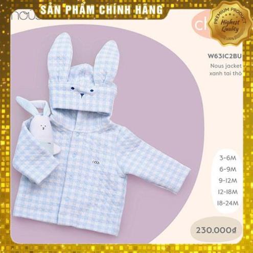 NOUSHANOI - Áo Khoác Xanh Tai Thỏ Nous (Size 3M 6M 9M 12M và 18M)