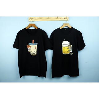 [Dòng Cao Cấp] Áo Đôi_ Áo Cặp COTTON In Hình Trà Sữa DC121