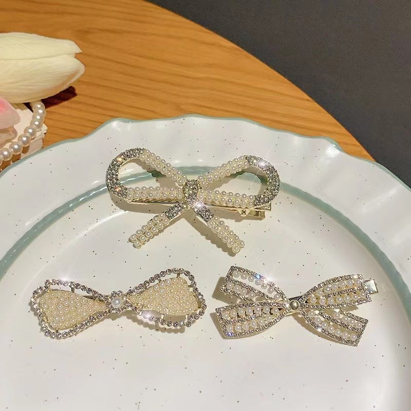 Kẹp tóc IF YOU đính đá và ngọc trai giả bằng hợp kim phong cách Hàn Quốc