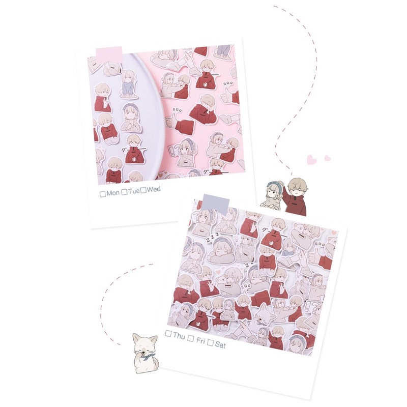 Bộ 45 Hình Dán Sticker Cặp Đôi Dễ Thuơng Trang Trí Sổ - GC84