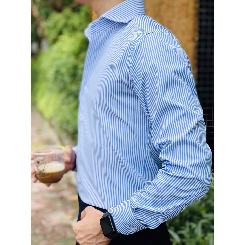 Áo Sơ Mi Kẻ Nam Dài Tay GEELE Cổ Cutaway Form Regular FIT SM004