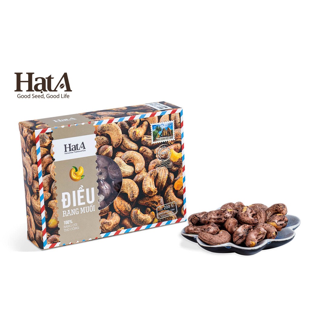 Hạt điều vỏ lụa rang muối Hạt A Cafe rang củi thủ công nguyên vị hộp 200gr | BigBuy360 - bigbuy360.vn