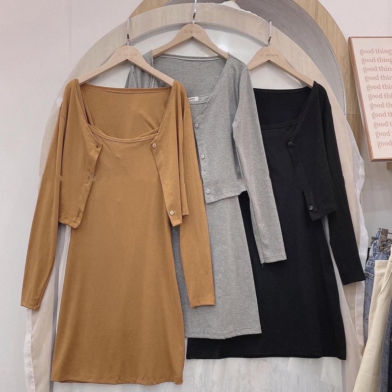 Váy hai dây kèm áo cadigan khoác ngoài - váy nữ đi chơiSet