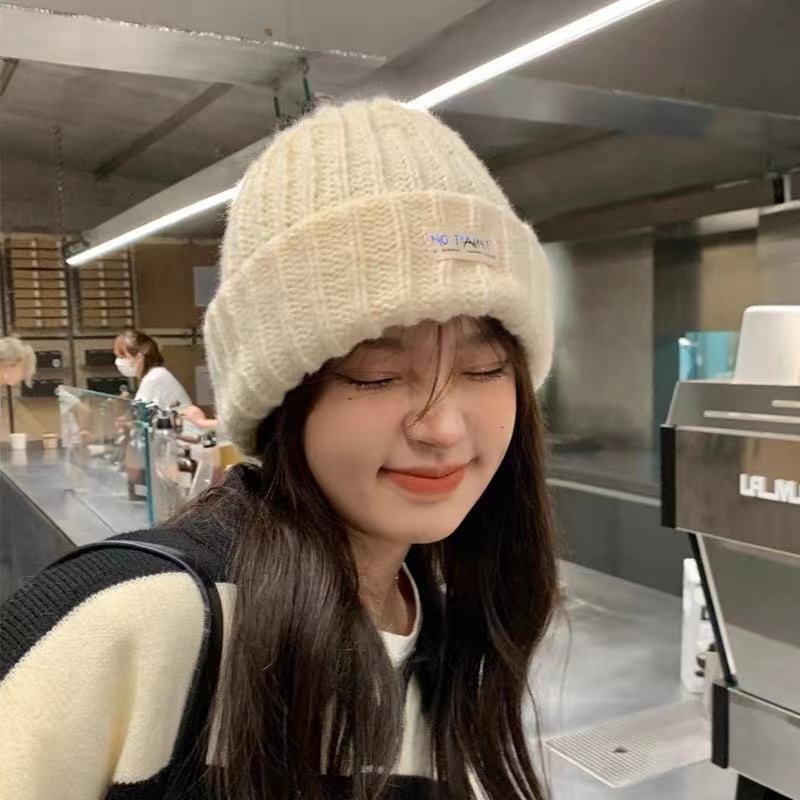 Mũ len dày giữ ấm màu trắng sữa thời trang thu đông cho nữ